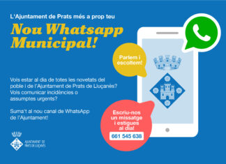 L’Ajuntament Prats crea un canal Whatsapp per millorar la comunicació amb els habitants del poble